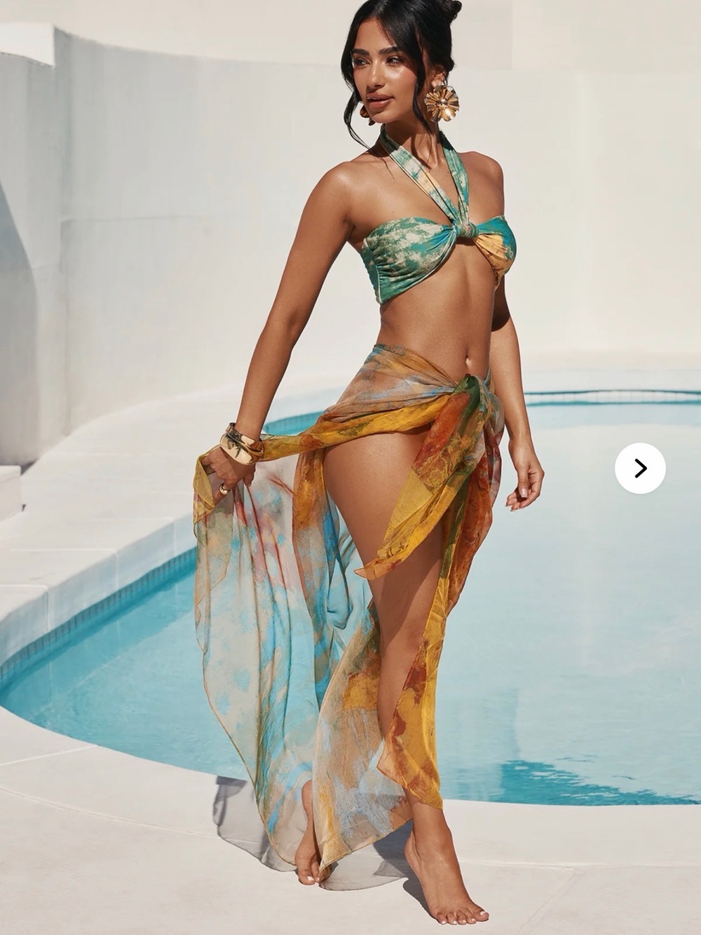 Fashion Nova
Mina Bandeau Halter Chiffon Sarong 3 Piece Bikini Set Yellow/combo